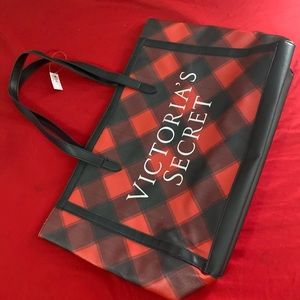 Victoria secret tote - red and black plaid - NEW WITH TAGS